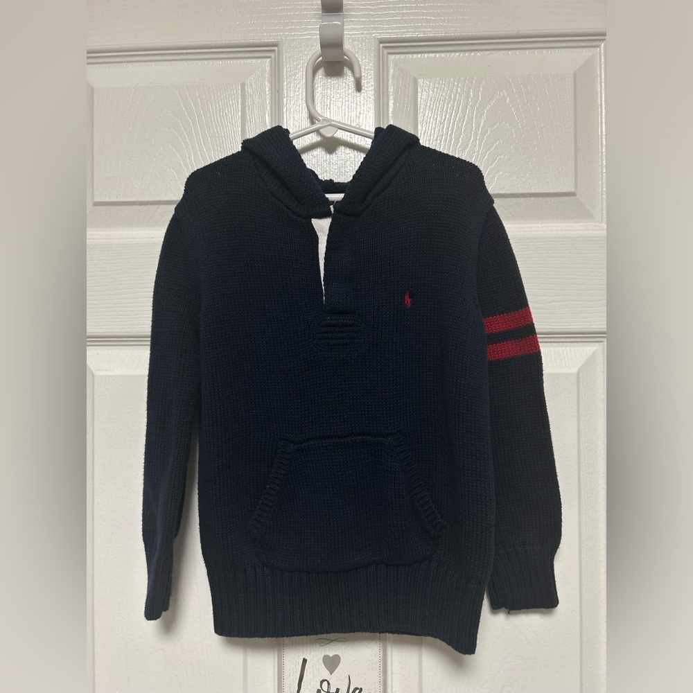 POLO RALPH LAUREN USA FLAG KNIT NAVY HOODIE BOY'S SIZE 6